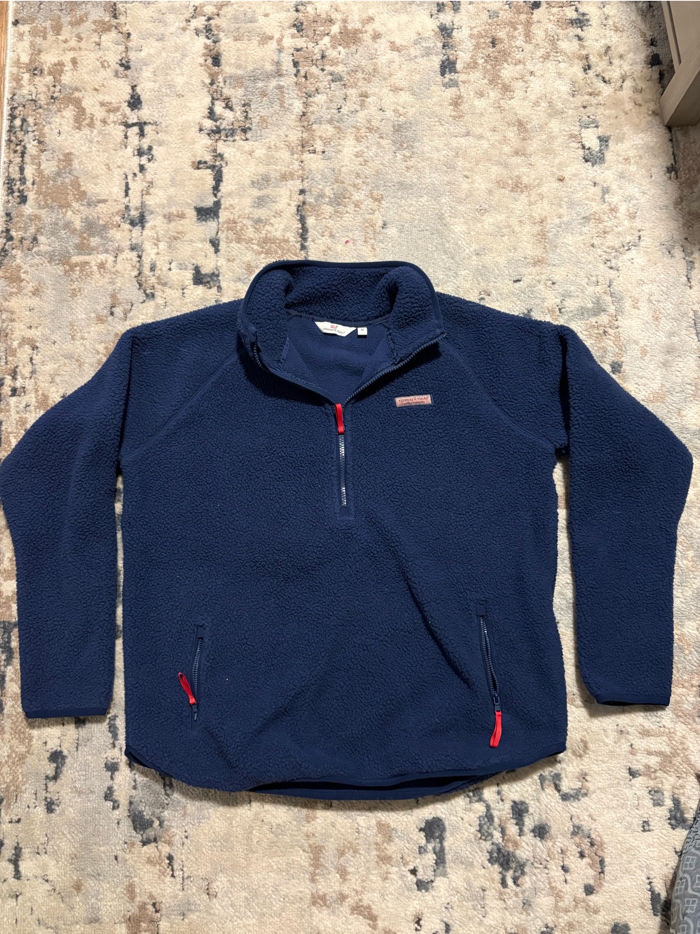 Vineyard Vines Men's Navy Fleece Quarter-Zip Pullover with Red Accents